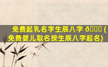 免费起乳名字生辰八字 🐎 (免费婴儿取名按生辰八字起名)